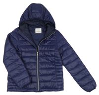 Tmavomodrá šušťáková prešívaná ľahká zateplená bunda s kapucňou Primark