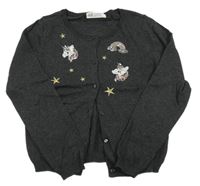 Tmavosivý prepínaci sveter s obrázky z flitrů H&M