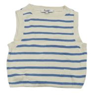 Světlebéžovo-modrá pruhovaná pletená crop vesta