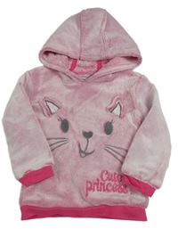 Ružová plyšová mikina s mačkou a kapucňou Ergee