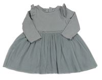 Šedé žebrované šaty s tylovou sukní Next