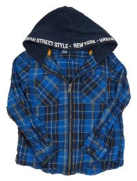 Modro-oranžová kostkovaná košile s kapucí Dopodopo