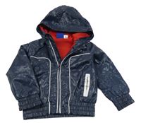 Tmavomodrá šusťáková jarní bunda s nápisem a kapucí Lupilu