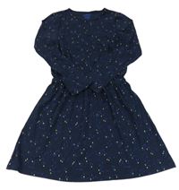 Tmavomodro-cobaltovoě modro-zlaté vzorované šaty Tchibo