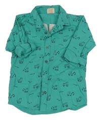 Tyrkysová košile s bagry 