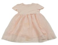 Svetloružové bavlněno/tylové šaty s mašlou H&M