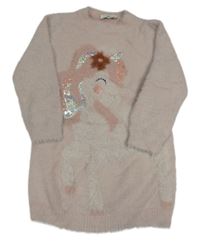 Pudrové chlpaté svetrové šaty s jednorožcom C&A