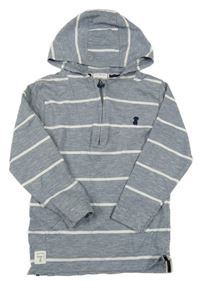 Světlemodro-bílé melírovano/pruhované triko s výšivkou a kapucí Jasper Conran