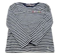 Bielo-tmavomodré pruhované zamatové tričko s nápisom Joules