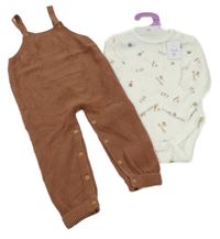 Nové - Starorůžové pletené laclové kalhoty + body s obrázky Primark