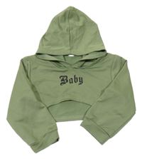 Khaki crop mikina s nápisom a kapucňou Shein
