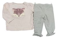 2set - Bielo-ružové pruhované tričko s liškou + legíny C&A