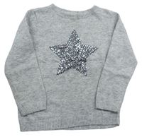 Sivý vlnený sveter s hvězdičkou z flitrů John Lewis
