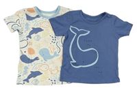 2x - Modré + biele tričko s velrybami a delfínmi George