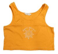 Oranžový rebrovaný crop top so slniečkom Matalan