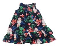 Tmavomodré šifónové šaty s papoušky H&M