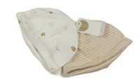 Nové - 2x - Béžovo-bílá pruhovaná + bílá čepice s medvídky Mothercare