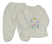 2set - Biela chlpatá mikina so slonem + polodupky