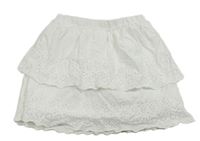 Biela bavlnená vrstvená sukňa s dirkovaným vzorom Zara