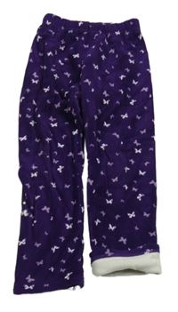 Fialové zamatové zateplené tepláky s motýlikmi Topolino s