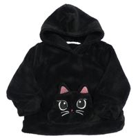 Čierna chlpatá mikina s mačkou a kapucňou H&M