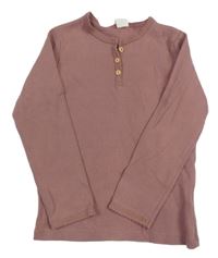 Růžové žebrované triko s knoflíčky H&M
