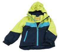 Tmavomodro-limetková šušťáková zimná bunda s kapucňou Lupilu