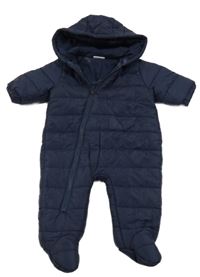 Tmavomodrá šusťáková prošívaná zimní kombinéza s kapucí Next 