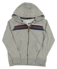 Sivá melírovaná prepínaci mikina s prúžkami a kapucňou Pepperts