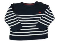 Tmavomodro-biely pruhovaný sveter s výšivkou