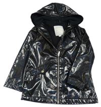 Černo-barevný třpytivý nepromokavý jarní kabát s kapucí River Island 
