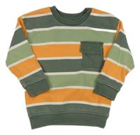 Kaki-oranžovo-biela pruhovaná mikina s vreckom Nutmeg