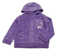 Fialová sametová propínací mikina s Kitty a kapucí 