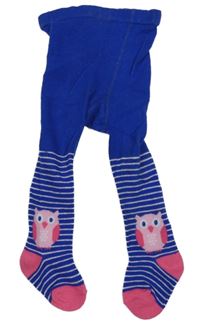 Kobaltově modro-růžové pruhované punčocháče se sovami 