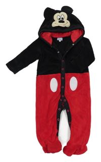 Červeno-černá chlupatá kombinéza s kapucí - Mickey Disney