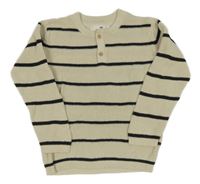 Béžovo-čierny pruhovaný sveter s gombíky H&M
