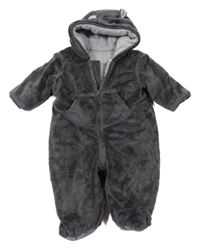 Sivá chlpatá zateplená kombinéza s kapucňou Mothercare