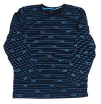 Tmavomodro-modré pruhované tričko s autami Topolino