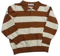 Hnedo-smotanový pruhovaný sveter s golierikom SHEIN