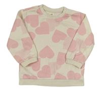 Smotanová mikina so svetloružovými srdiečkami zn. H&M
