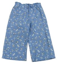 Modré mačkané paper bag culottes nohavice s kvietkami PRIMARK