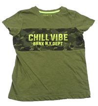 Khaki-army melírované tričko s nápismi Matalan