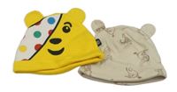 2x - Čepice - Žlutá - medvídek Pudsey George, béžová s Pú s kamarády a oušky PRIMARK
