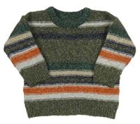 Kaki-pruhovaný melírovaný vlnený sveter Nutmeg
