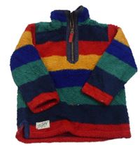 Barevná pruhovaná huňatá mikina s nášivkou joules