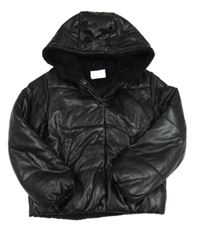 Černá prošívaná koženková zateplená bunda s kapucí ZARA