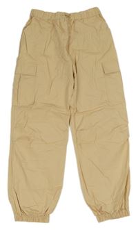 Vanilkové cargo cuff plátěné kalhoty Tu