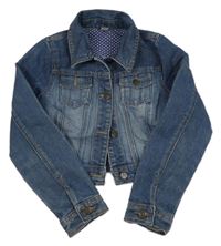 Modrá rifľová crop bunda s golierikom TU