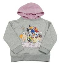 Šedá melírovaná teplá mikina se SPACE JAM a kapucí PRIMARK