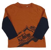 Medovo-tmavomodré melírované tričko s rolbami Topolino